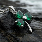 Emerald Irish Shamrock Necklace in Sterling Silver Pendant La Vie Bien Emerald Irish Shamrock Necklace in Sterling Silver