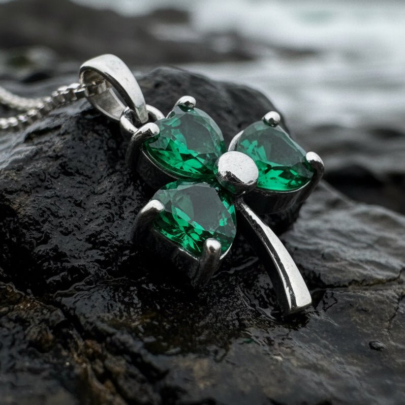 Emerald Irish Shamrock Necklace in Sterling Silver Pendant La Vie Bien Emerald Irish Shamrock Necklace in Sterling Silver