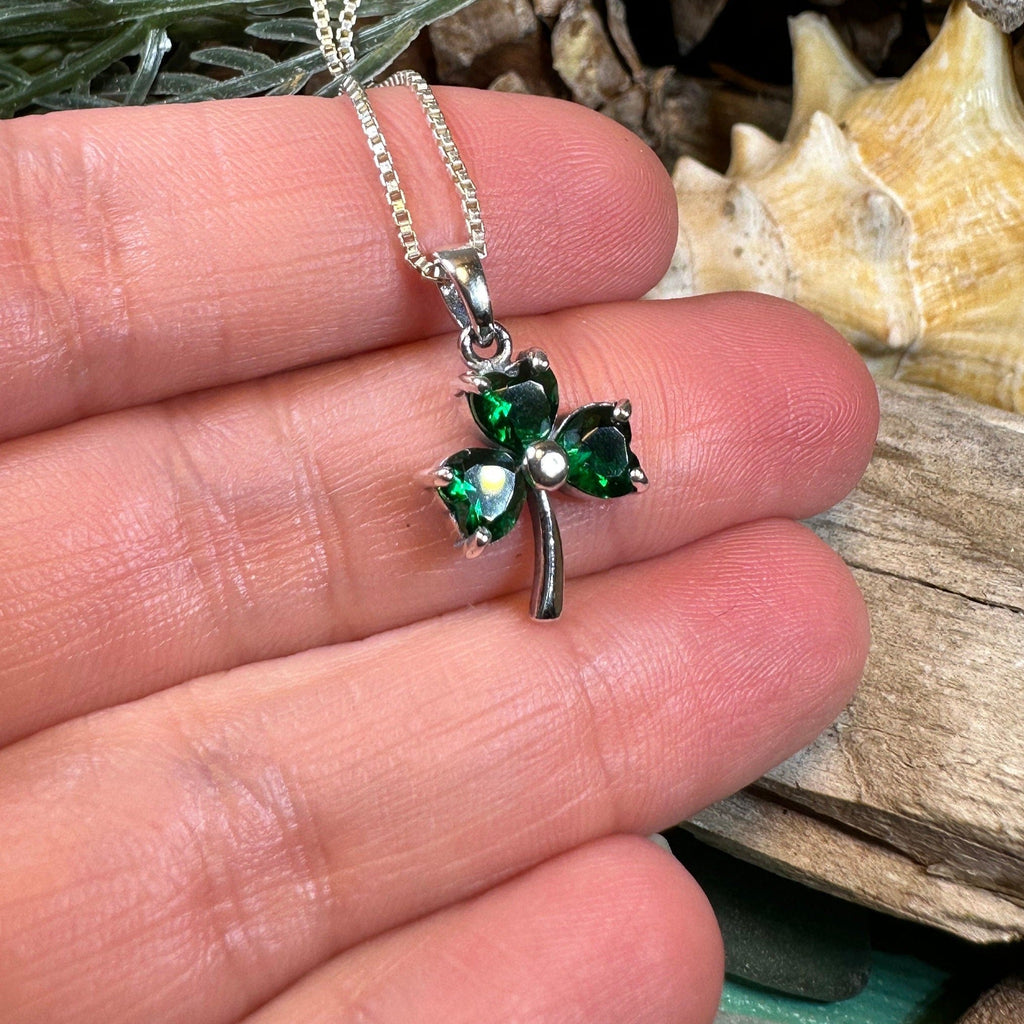 Emerald Irish Shamrock Necklace in Sterling Silver Pendant La Vie Bien Emerald Irish Shamrock Necklace in Sterling Silver