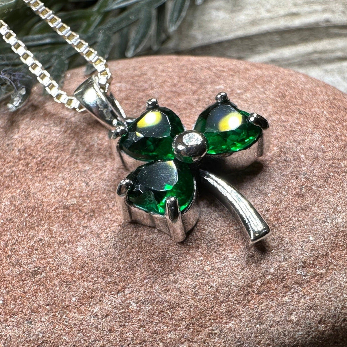 Emerald Irish Shamrock Necklace in Sterling Silver Pendant La Vie Bien Emerald Irish Shamrock Necklace in Sterling Silver