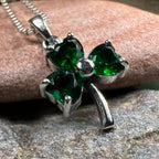 Emerald Irish Shamrock Necklace in Sterling Silver Pendant La Vie Bien Emerald Irish Shamrock Necklace in Sterling Silver