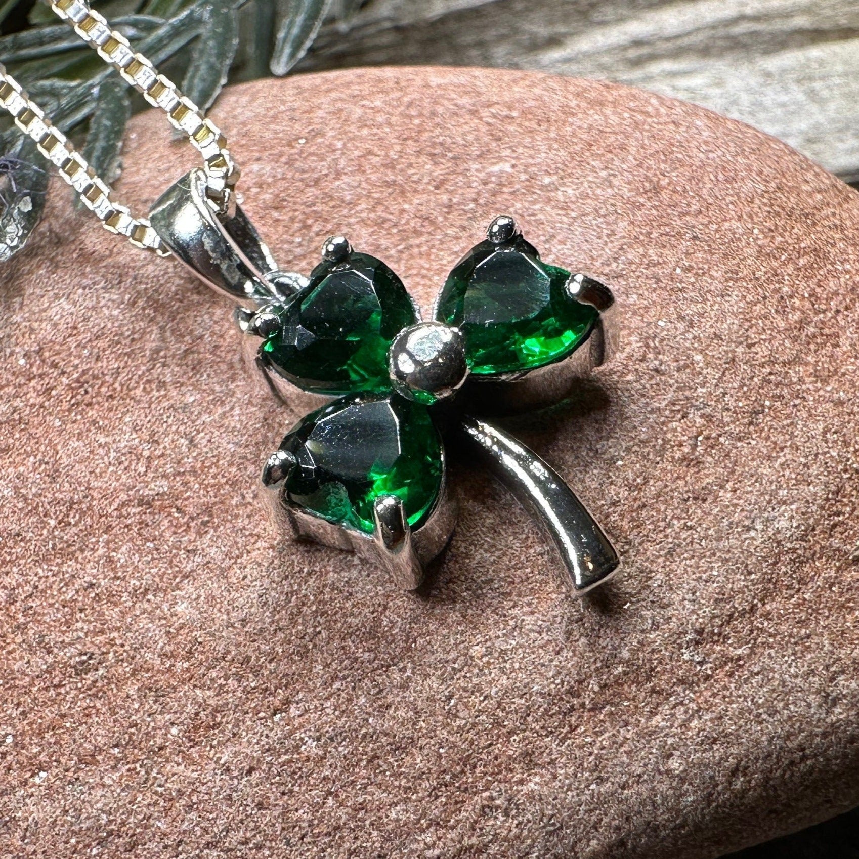 Emerald Irish Shamrock Necklace in Sterling Silver Pendant La Vie Bien Emerald Irish Shamrock Necklace in Sterling Silver