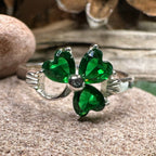 Emerald Irish Shamrock Ring in Sterling Silver Ring La Vie Bien Emerald Irish Shamrock Ring in Sterling Silver