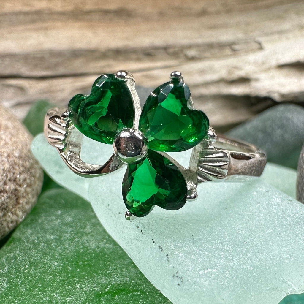 Emerald Irish Shamrock Ring in Sterling Silver Ring La Vie Bien Emerald Irish Shamrock Ring in Sterling Silver