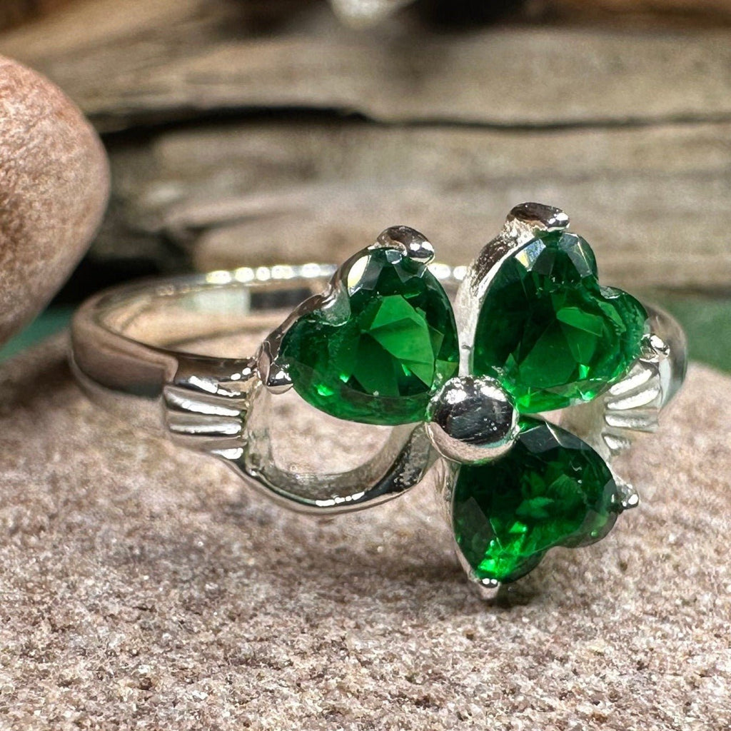 Emerald Irish Shamrock Ring in Sterling Silver Ring La Vie Bien Emerald Irish Shamrock Ring in Sterling Silver