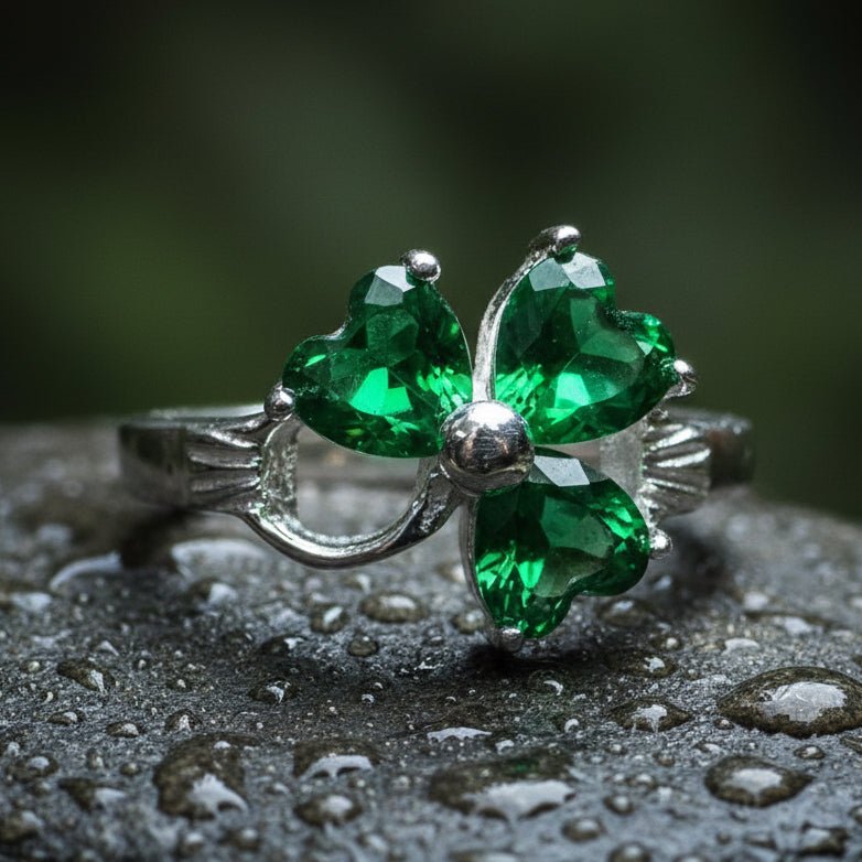 Emerald Irish Shamrock Ring in Sterling Silver Ring La Vie Bien Emerald Irish Shamrock Ring in Sterling Silver