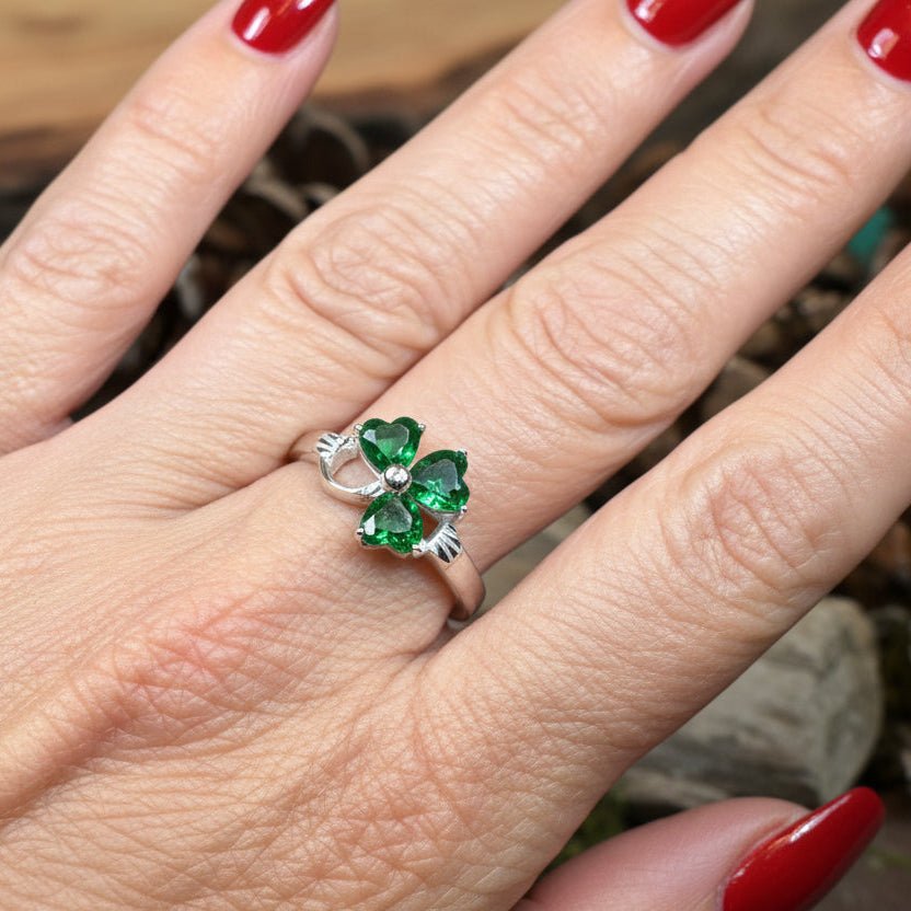 Emerald Irish Shamrock Ring in Sterling Silver Ring La Vie Bien Emerald Irish Shamrock Ring in Sterling Silver