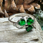 Emerald Irish Shamrock Ring in Sterling Silver Ring La Vie Bien Emerald Irish Shamrock Ring in Sterling Silver