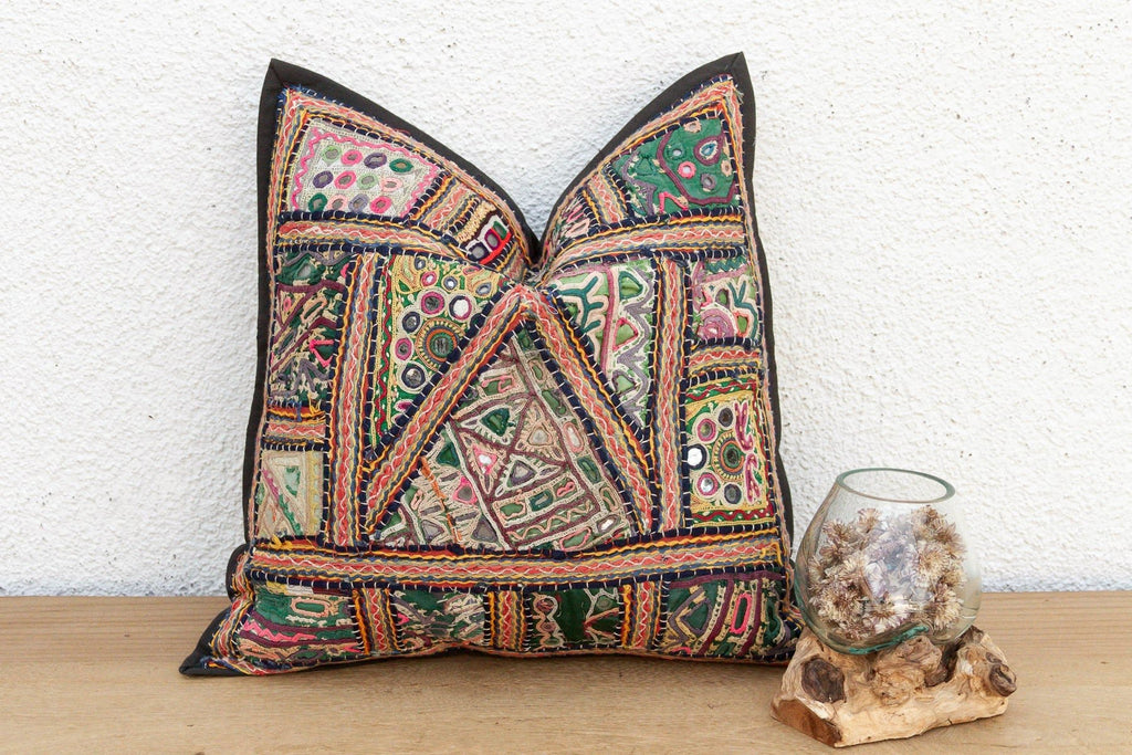 Emerald Patchwork Antique Jaisalmer Pillow La Vie Bien Emerald Patchwork Antique Jaisalmer Pillow