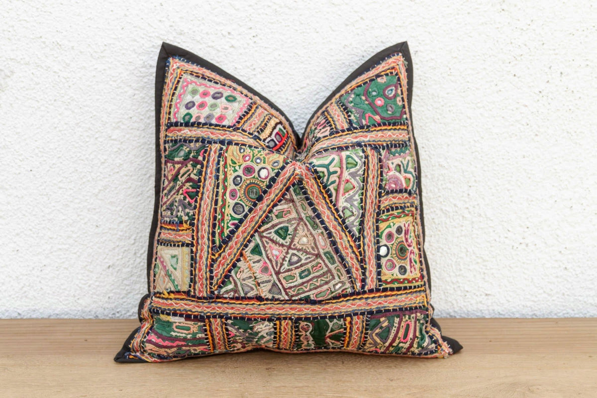 Emerald Patchwork Antique Jaisalmer Pillow La Vie Bien Emerald Patchwork Antique Jaisalmer Pillow