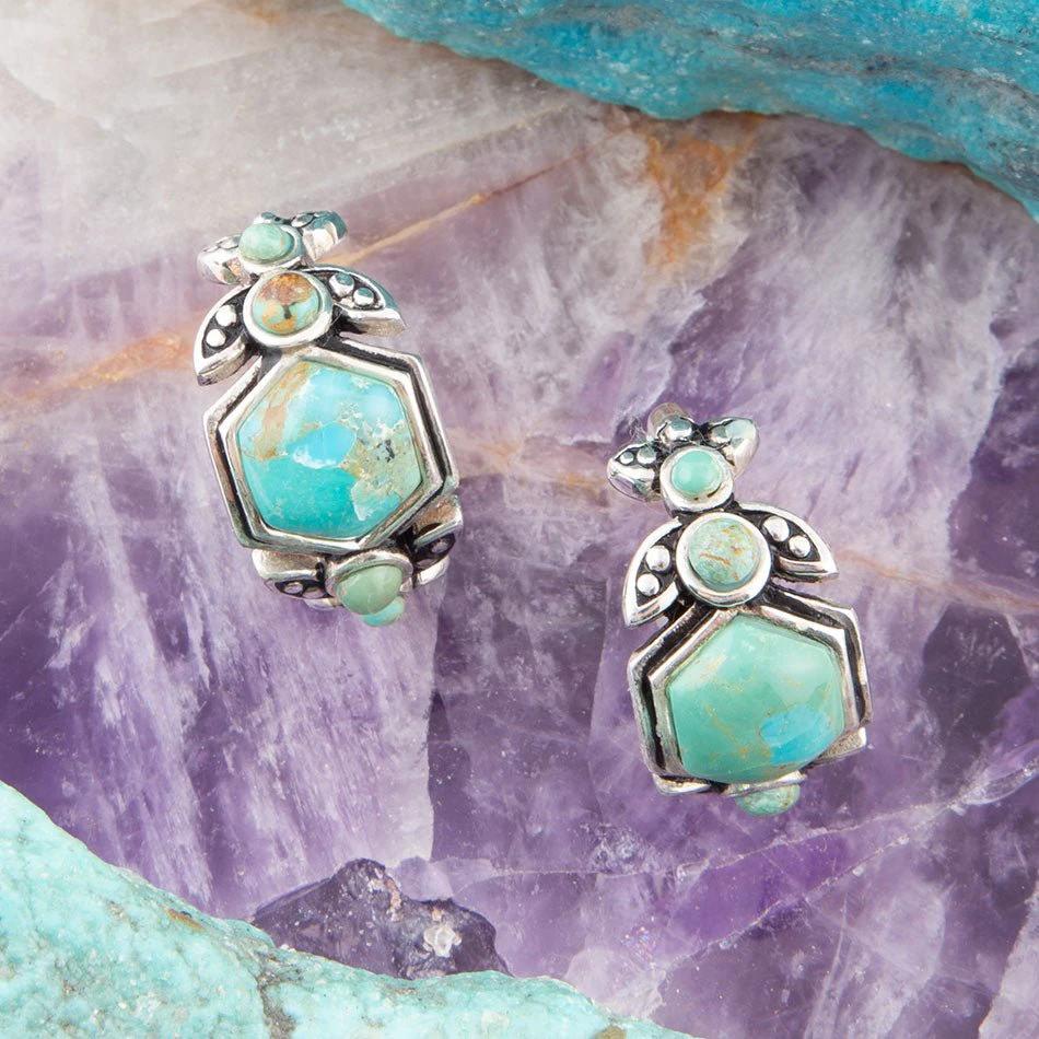 Emile Blue Turquoise Sterling Silver Hoop Earrings by Barse Jewelry