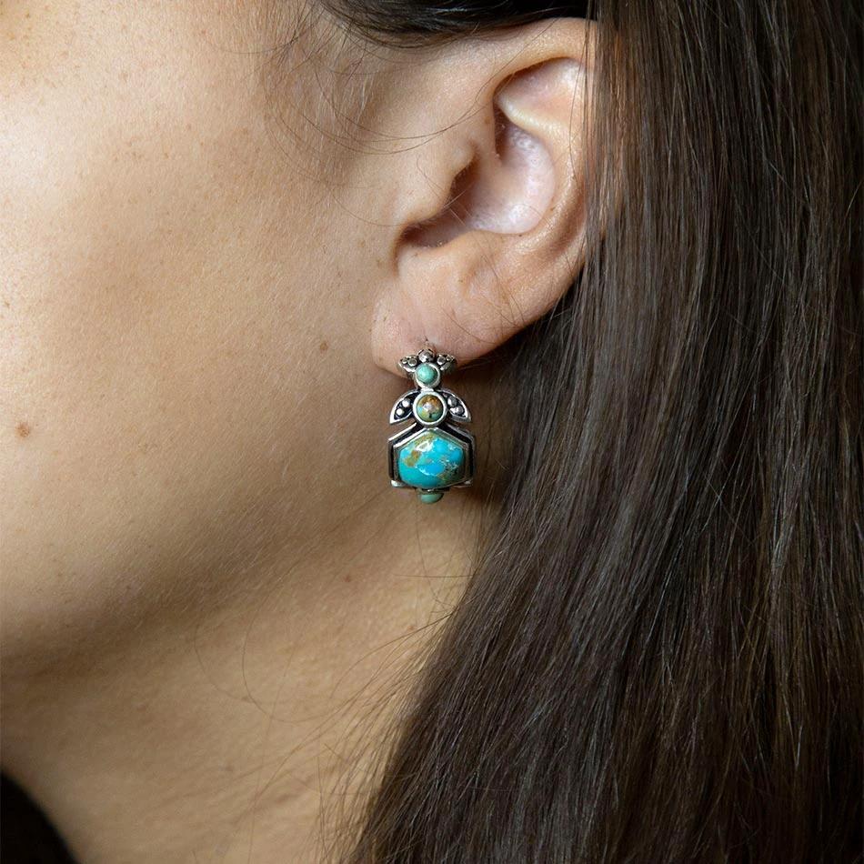 Emile Blue Turquoise Sterling Silver Hoop Earrings by Barse Jewelry