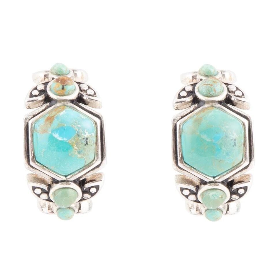 Emile Blue Turquoise Sterling Silver Hoop Earrings by Barse Jewelry