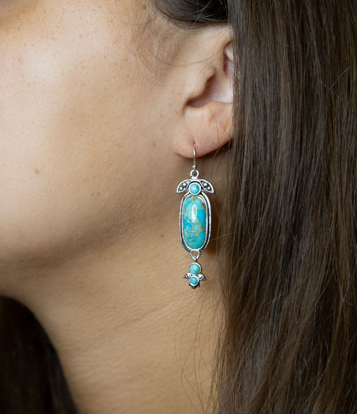 Emile Blue Turquoise Sterling Silver Dangle Earrings Earrings La Vie Bien Emile Blue Turquoise Sterling Silver Dangle Earrings