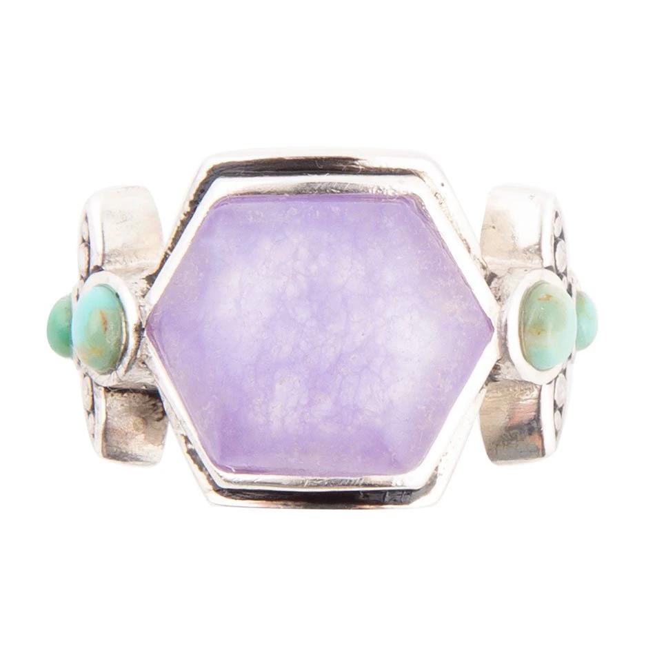 Emile Purple Quartz and Blue Turquoise Sterling Silver Ring by Barse Jewelry