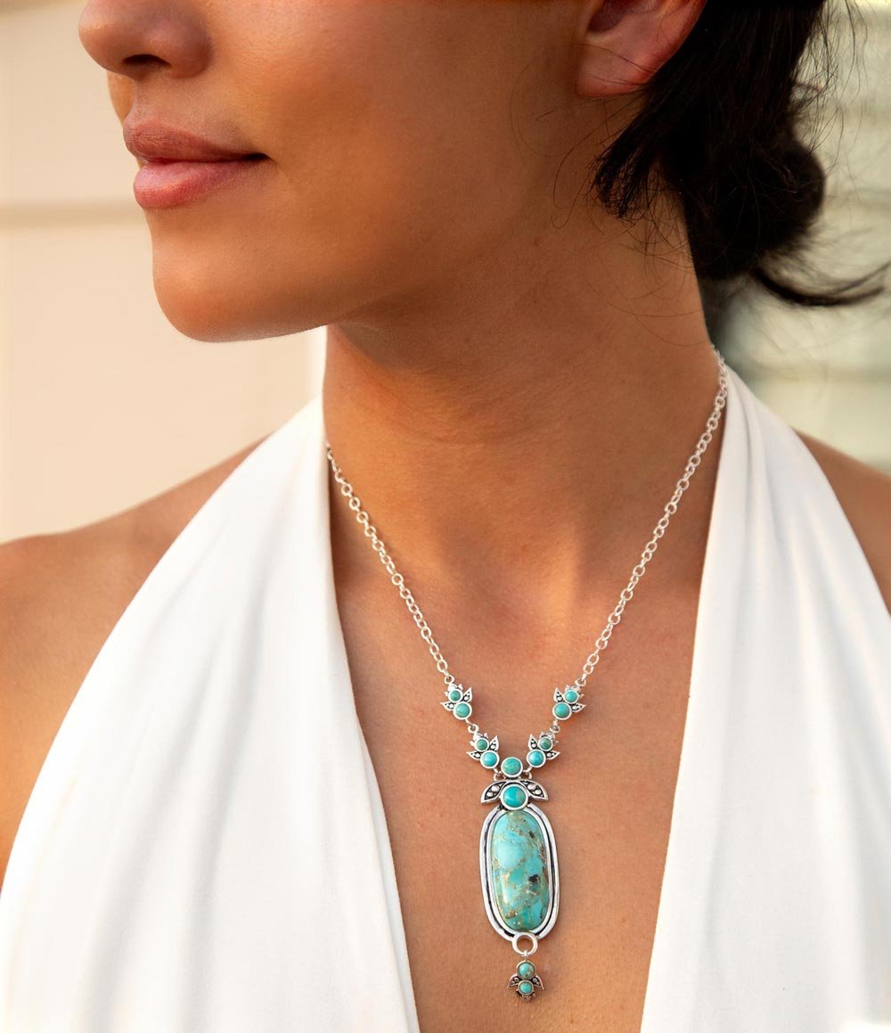 Emile Sterling Silver and Blue Turquoise Pendant Necklace Necklaces La Vie Bien Emile Sterling Silver and Blue Turquoise Pendant Necklace