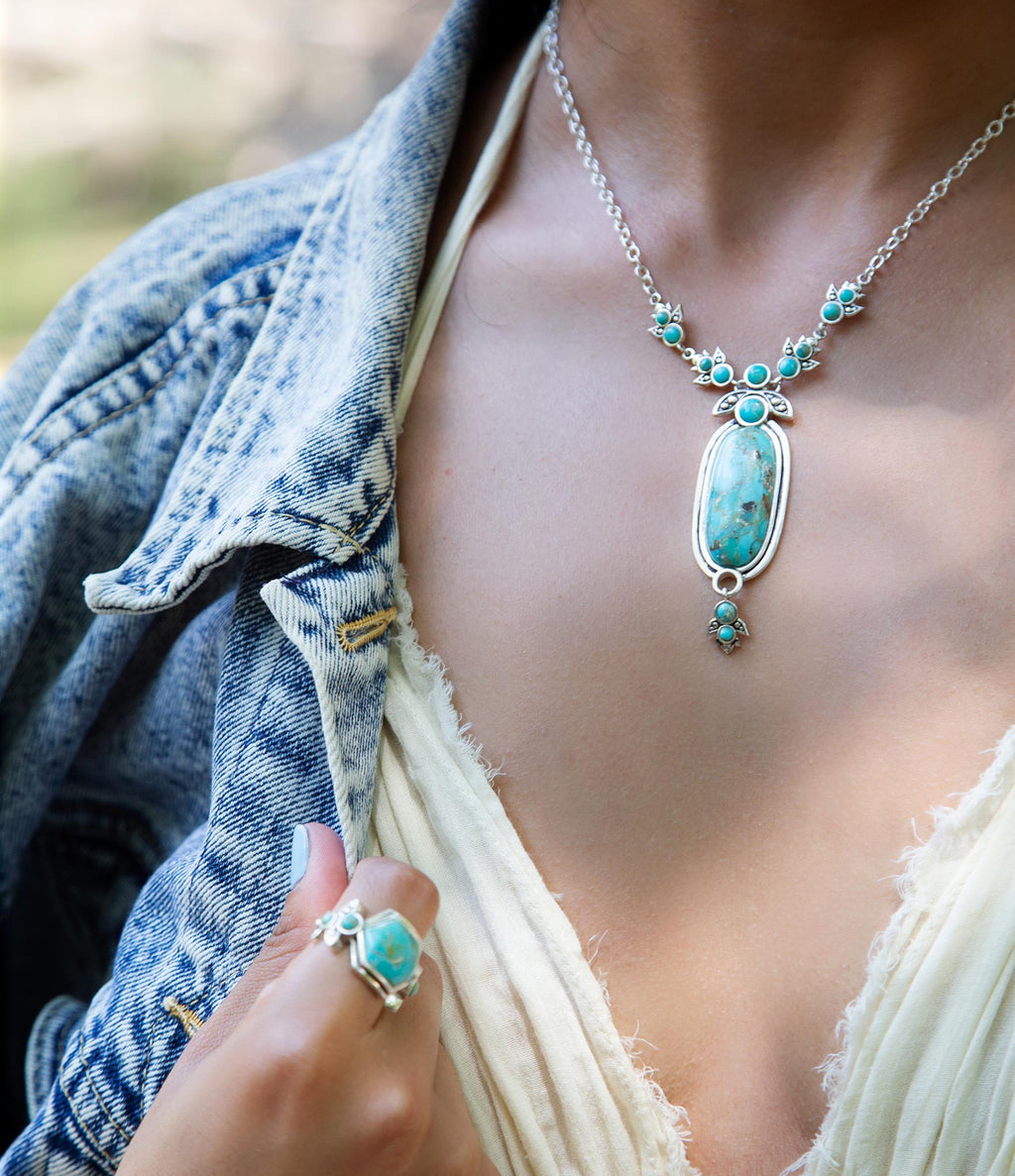 Emile Sterling Silver and Blue Turquoise Pendant Necklace Necklaces La Vie Bien Emile Sterling Silver and Blue Turquoise Pendant Necklace