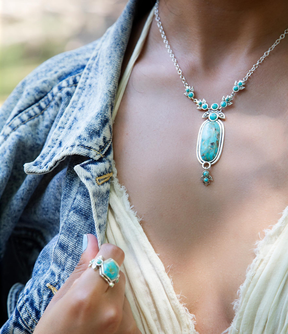 Emile Sterling Silver and Blue Turquoise Pendant Necklace Necklaces La Vie Bien Emile Sterling Silver and Blue Turquoise Pendant Necklace