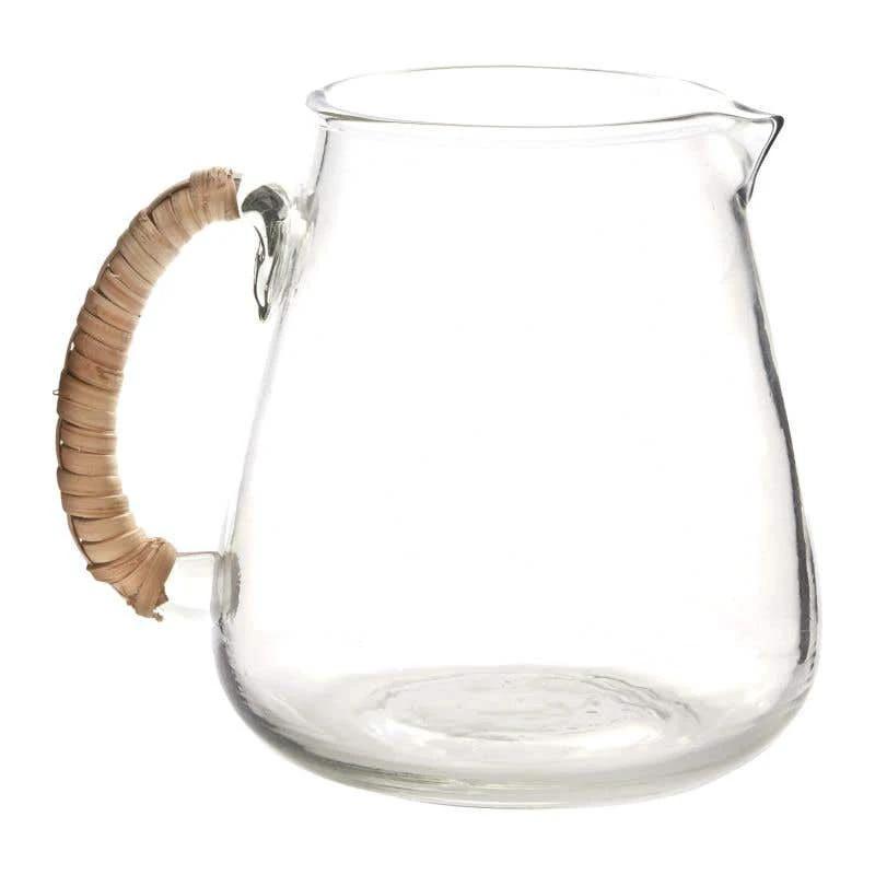Emily Glass Pitcher with Rattan-Wrapped Handle by White Cliff Studio