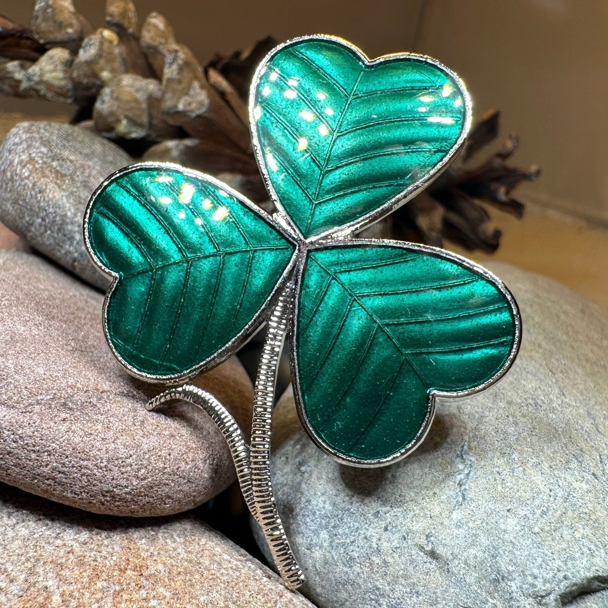 Enamel Green Irish Shamrock Scarf Ring Scarf Ring La Vie Bien Enamel Green Irish Shamrock Scarf Ring
