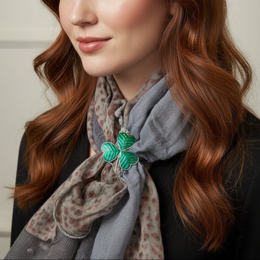 Enamel Green Irish Shamrock Scarf Ring Scarf Ring La Vie Bien Enamel Green Irish Shamrock Scarf Ring