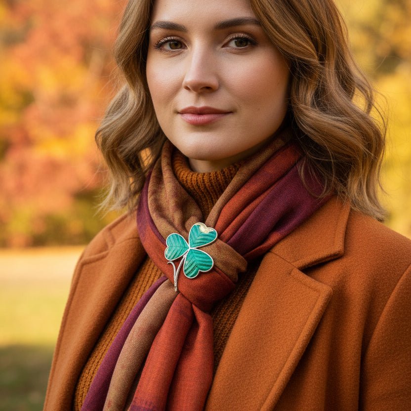 Enamel Green Irish Shamrock Scarf Ring Scarf Ring La Vie Bien Enamel Green Irish Shamrock Scarf Ring