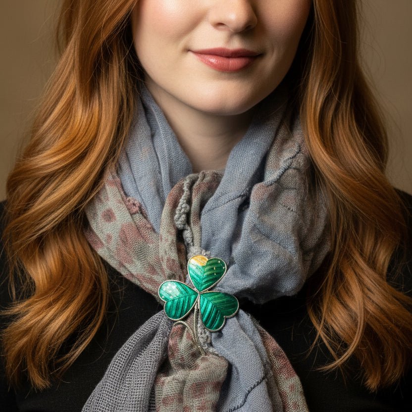 Enamel Green Irish Shamrock Scarf Ring Scarf Ring La Vie Bien Enamel Green Irish Shamrock Scarf Ring