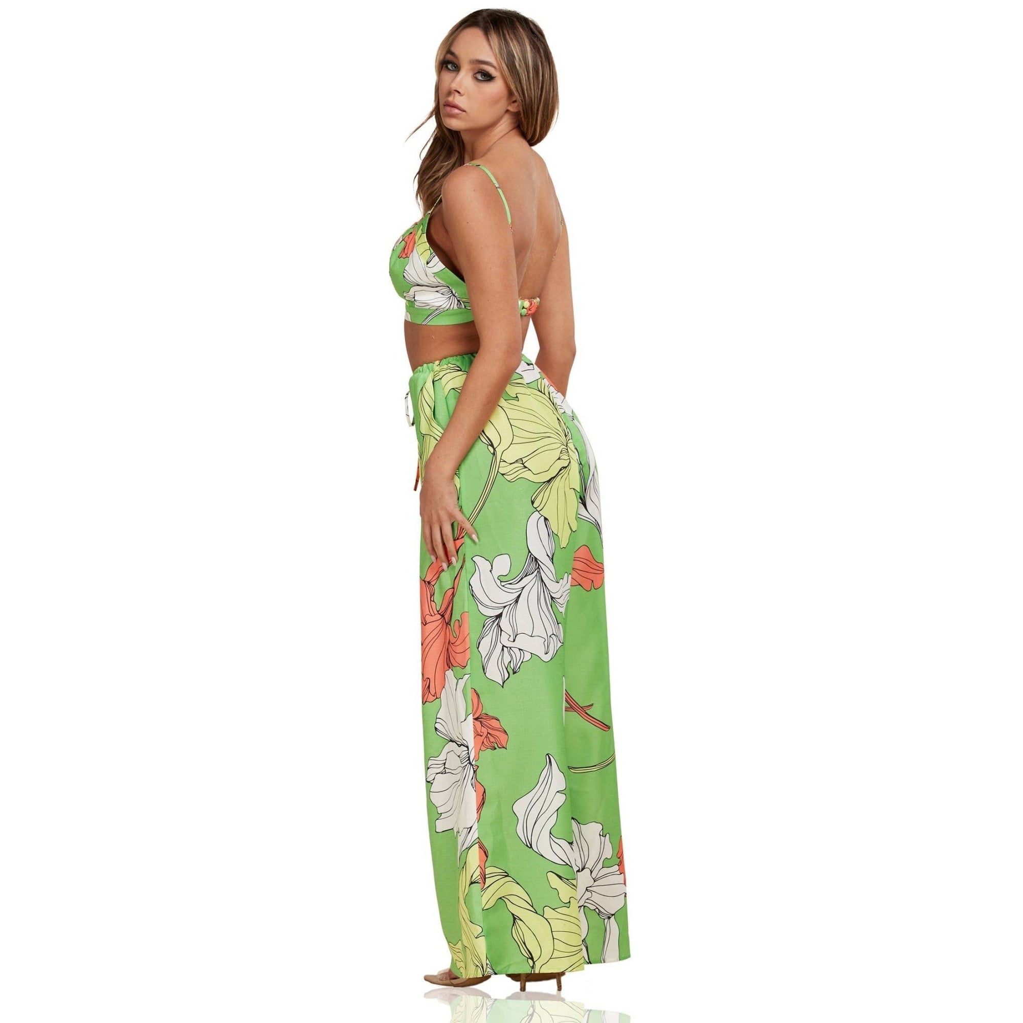 Enchanting Nature Seventies Vibe Leaf Flowy Pants and Robe Set [Size SM - L]