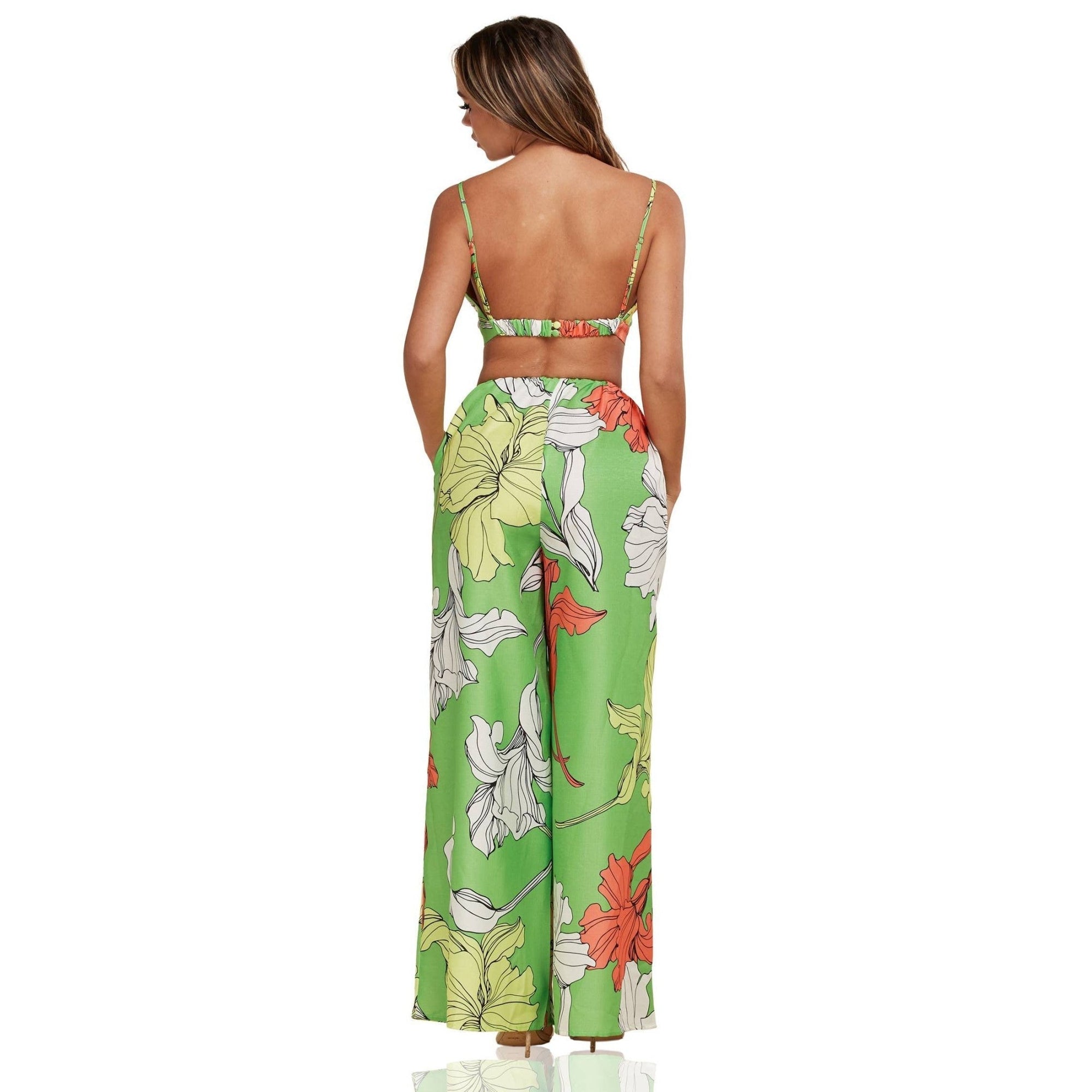 Enchanting Nature Seventies Vibe Leaf Flowy Pants and Robe Set [Size SM - L]