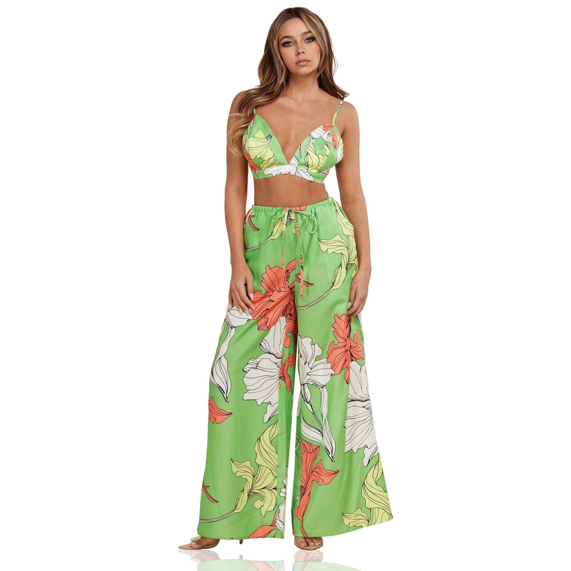 Enchanting Nature Seventies Vibe Leaf Flowy Pants and Robe Set [Size SM - L]