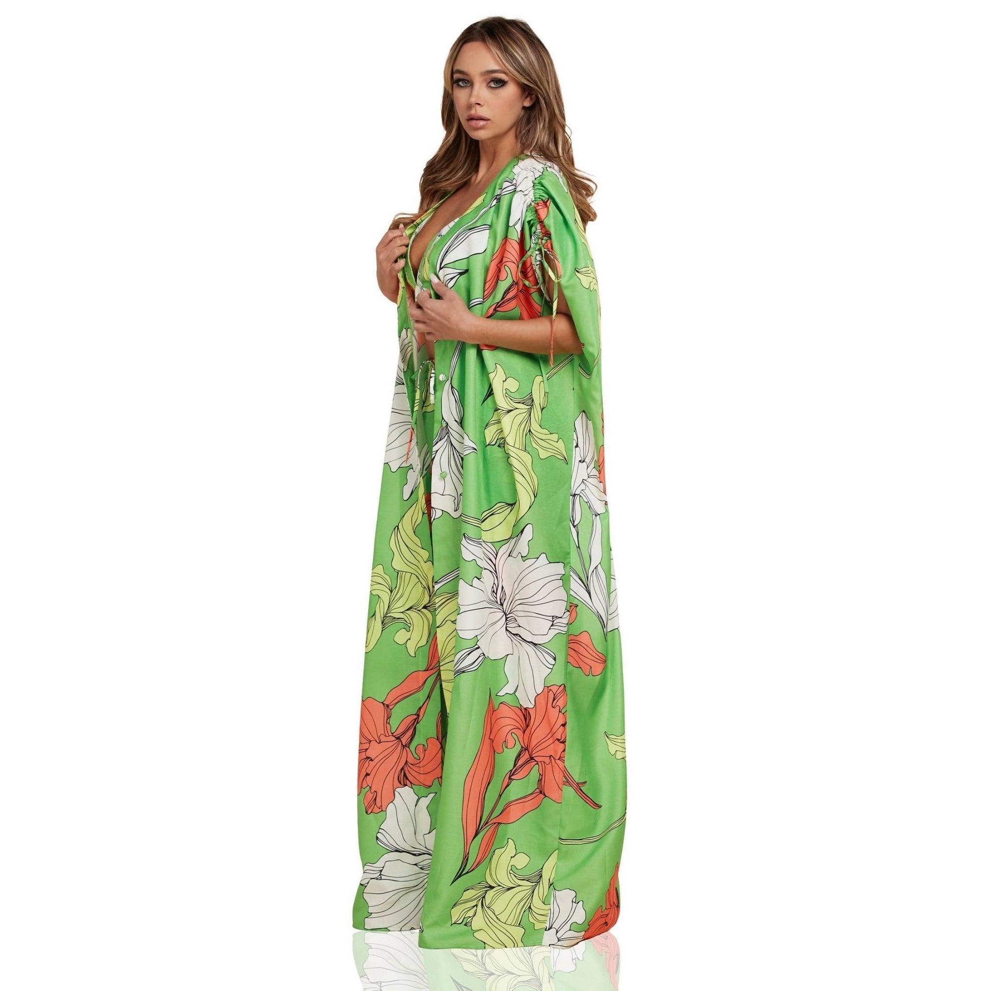 Enchanting Nature Seventies Vibe Leaf Flowy Pants and Robe Set [Size SM - L]