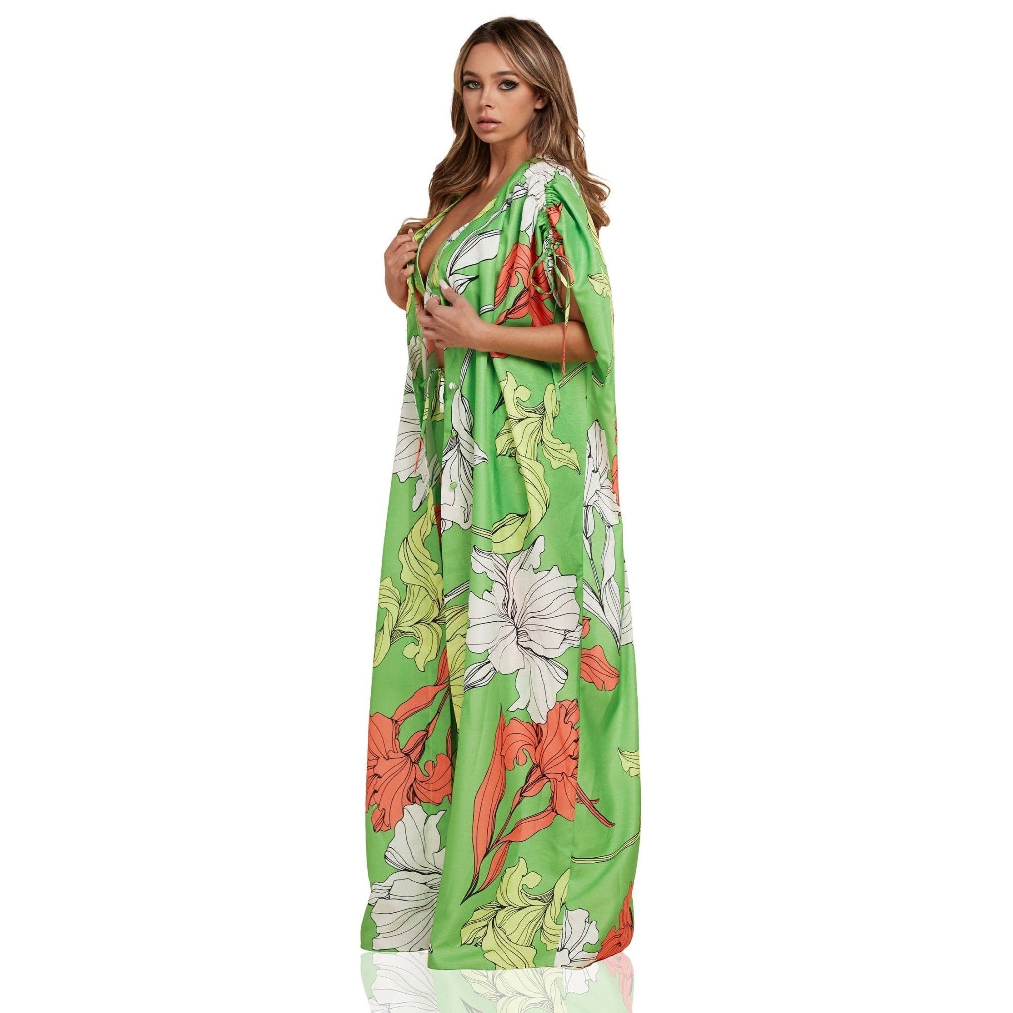 Enchanting Nature Seventies Vibe Leaf Flowy Pants and Robe Set [Size SM - L]
