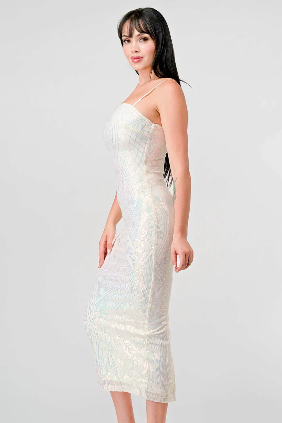 ENCHANTING PATTERN SEQUINS EMBELLISHED BACK SLIT MIDI DRESS Dress La Vie Bien ENCHANTING PATTERN SEQUINS EMBELLISHED BACK SLIT MIDI DRESS