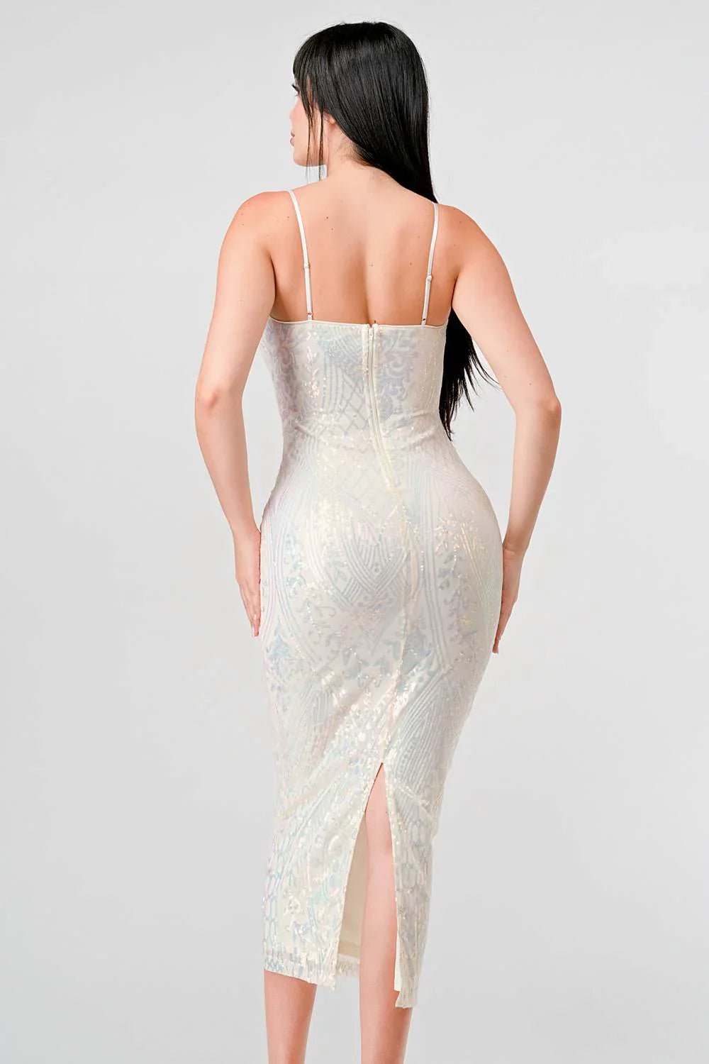 ENCHANTING PATTERN SEQUINS EMBELLISHED BACK SLIT MIDI DRESS Dress La Vie Bien ENCHANTING PATTERN SEQUINS EMBELLISHED BACK SLIT MIDI DRESS