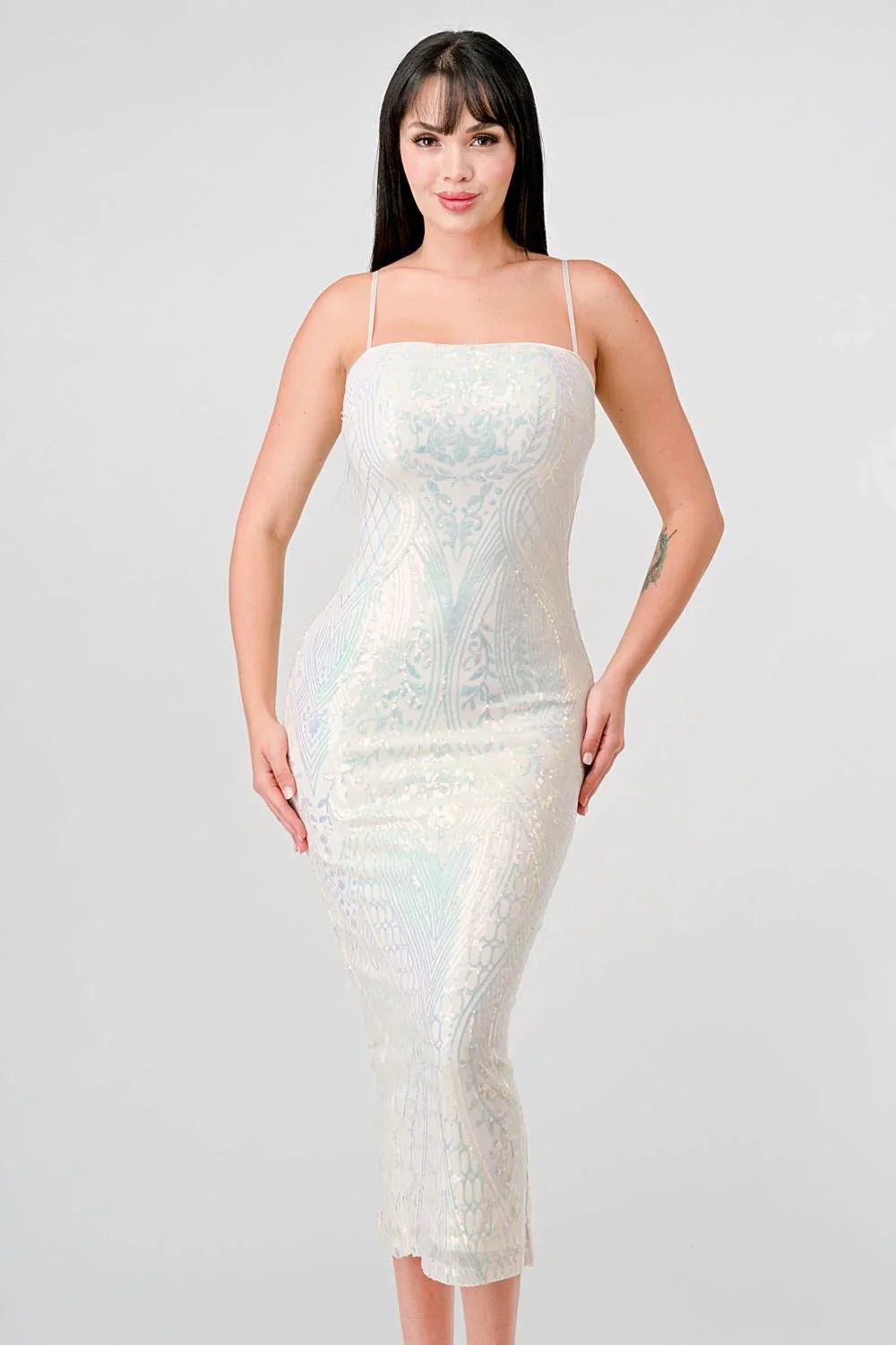 ENCHANTING PATTERN SEQUINS EMBELLISHED BACK SLIT MIDI DRESS Dress La Vie Bien ENCHANTING PATTERN SEQUINS EMBELLISHED BACK SLIT MIDI DRESS