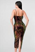 ENCHANTING PATTERN SEQUINS EMBELLISHED BACK SLIT MIDI DRESS Dress La Vie Bien ENCHANTING PATTERN SEQUINS EMBELLISHED BACK SLIT MIDI DRESS