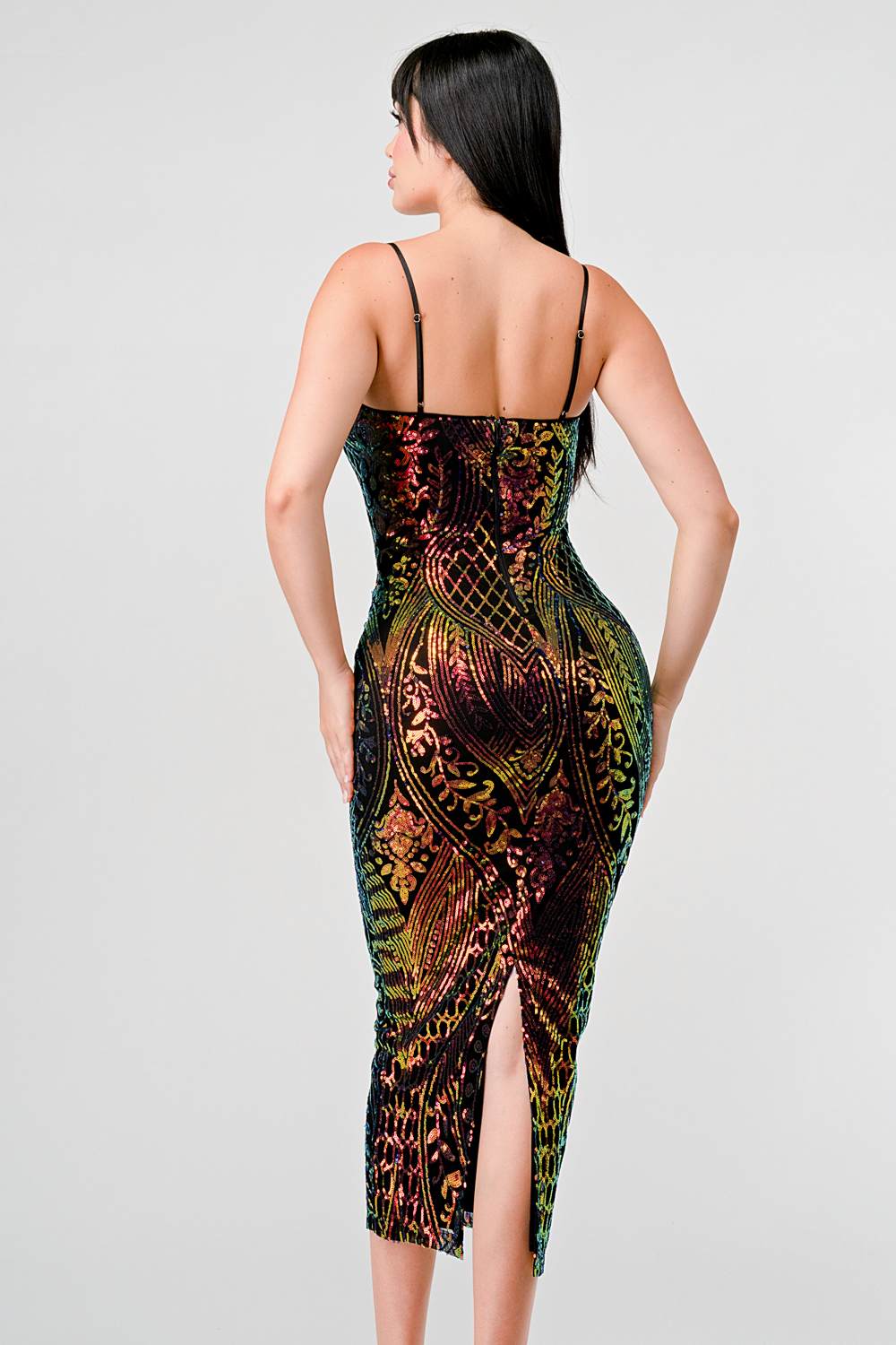 ENCHANTING PATTERN SEQUINS EMBELLISHED BACK SLIT MIDI DRESS Dress La Vie Bien ENCHANTING PATTERN SEQUINS EMBELLISHED BACK SLIT MIDI DRESS