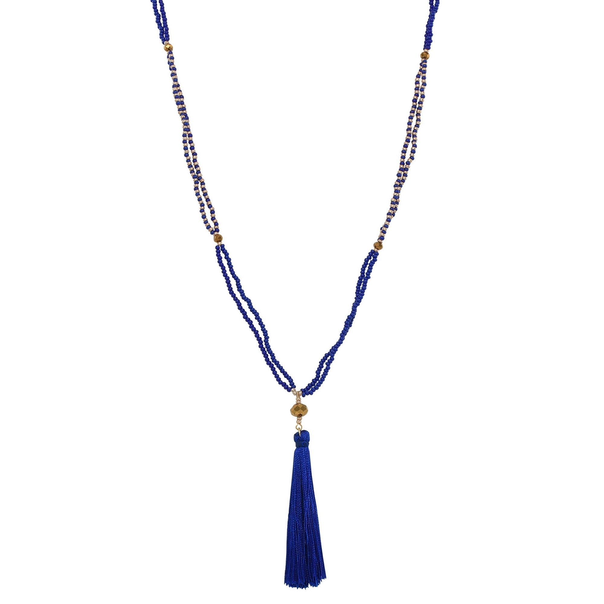 Endless Blue Czech Glass Beads & Silk Tassel Necklace Necklaces - Fashion La Vie Bien Endless Blue Czech Glass Beads & Silk Tassel Necklace