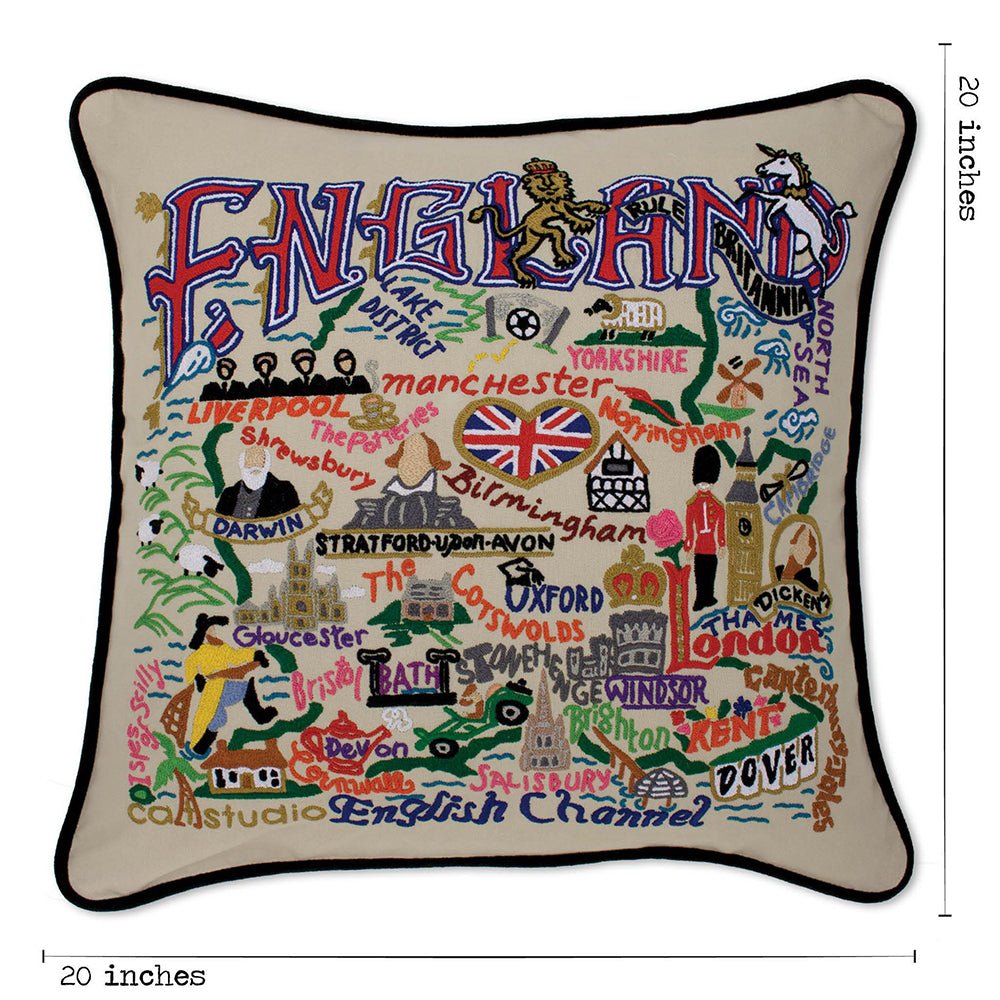 England Hand - Embroidered Pillow Pillows La Vie Bien England Hand - Embroidered Pillow