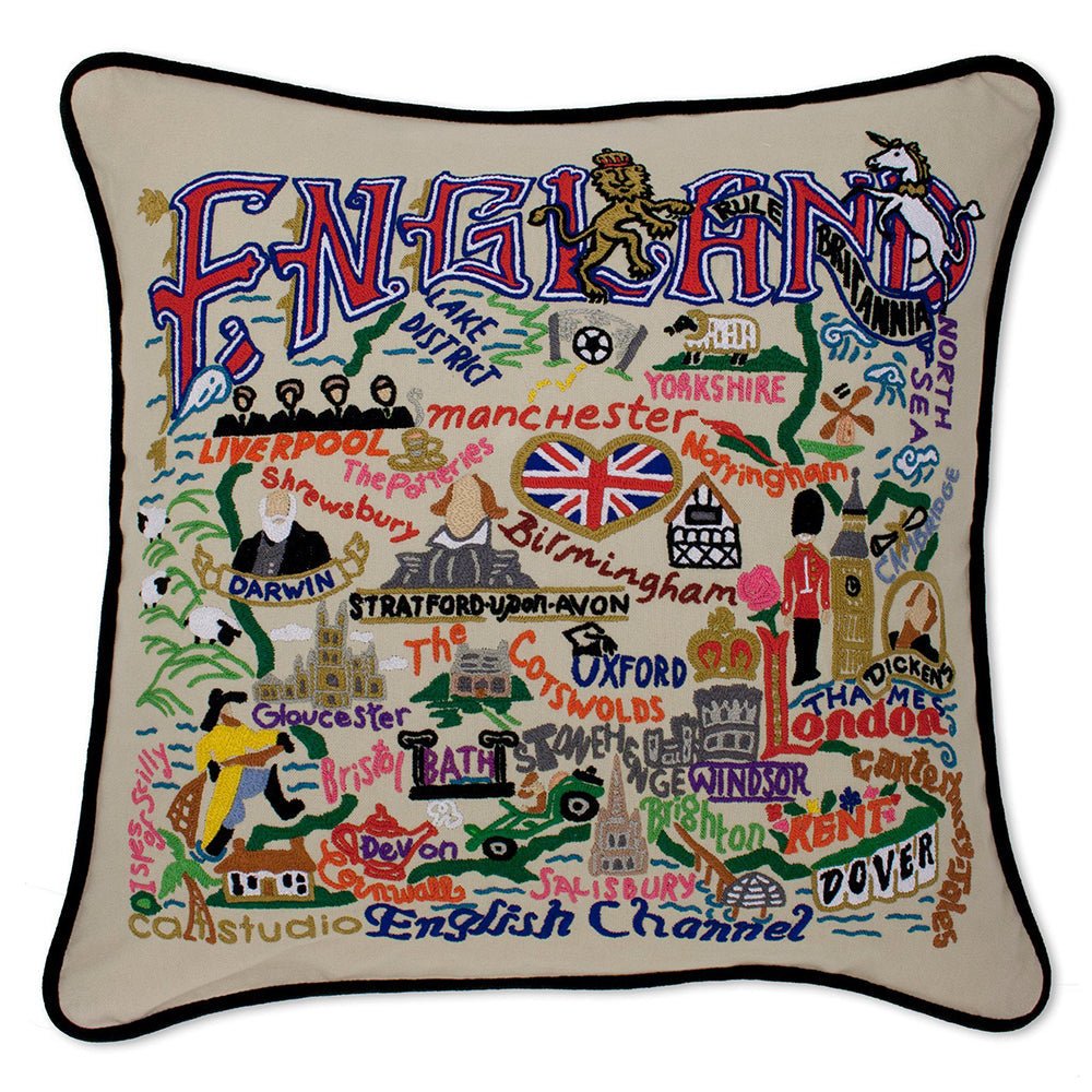 England Hand - Embroidered Pillow Pillows La Vie Bien England Hand - Embroidered Pillow