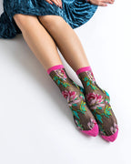 English Rose Black Sheer Crew Sock by Sock Candy