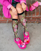 English Rose Black Sheer Knee High Sock by Sock Candy