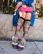 English Rose Black Sheer Knee High Sock by Sock Candy