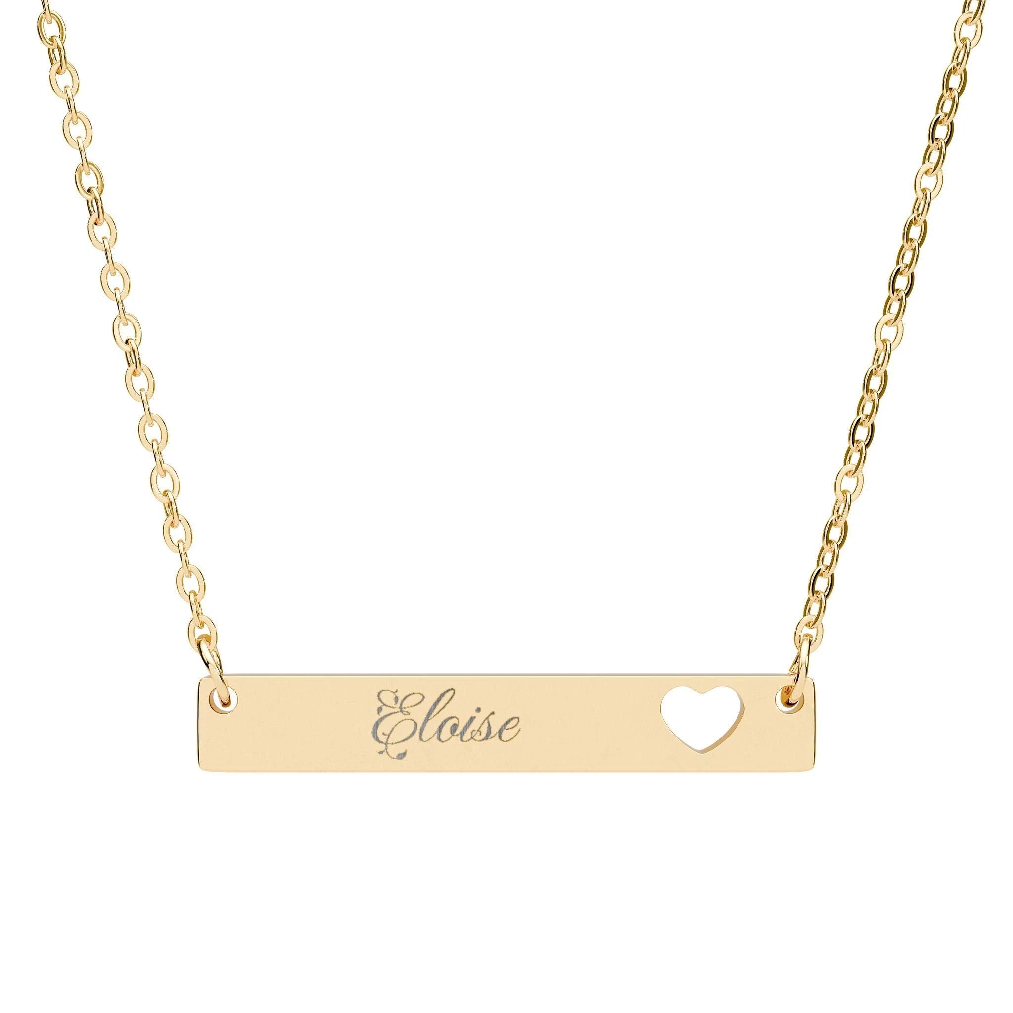 Engraved Heart Bar Necklace - Personalized Jewelry, Gift for Her, Love Necklace, Anniversary Gift, Custom Name Necklace by Printify