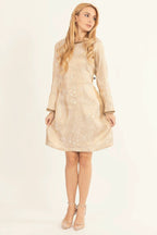 Enya Tan Mini Dress with Hand Embroidery by Raas
