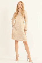 Enya Tan Mini Dress with Hand Embroidery by Raas