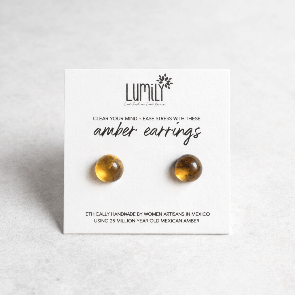 Erika Amber Stud Round Earrings Natural Resin Energetic - Mexico Jewelry La Vie Bien Erika Amber Stud Round Earrings Natural Resin Energetic - Mexico