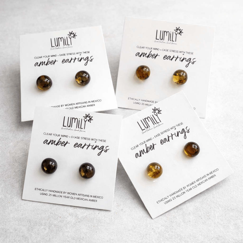 Erika Amber Stud Round Earrings Natural Resin Energetic - Mexico Jewelry La Vie Bien Erika Amber Stud Round Earrings Natural Resin Energetic - Mexico