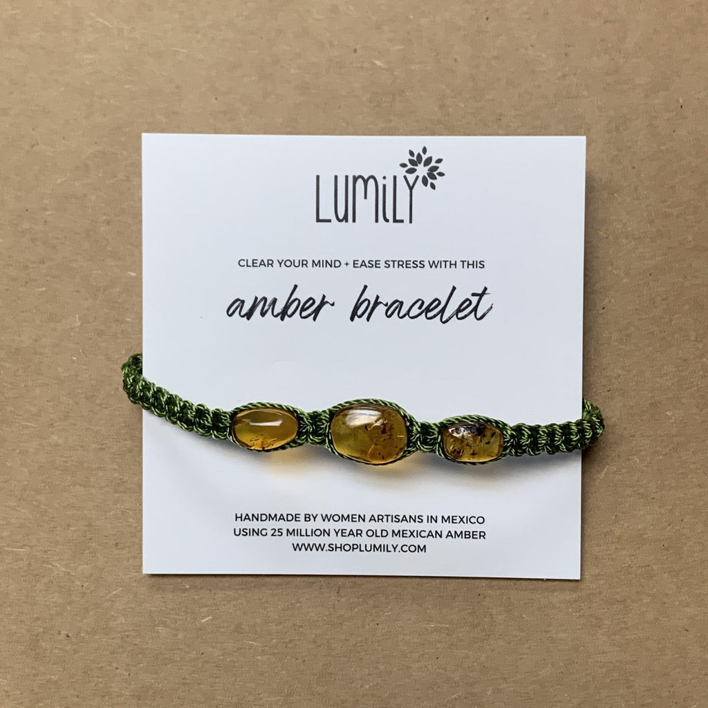 Erika Triple Amber Macrame Pull String Bracelet - Mexico Bracelets La Vie Bien Erika Triple Amber Macrame Pull String Bracelet - Mexico