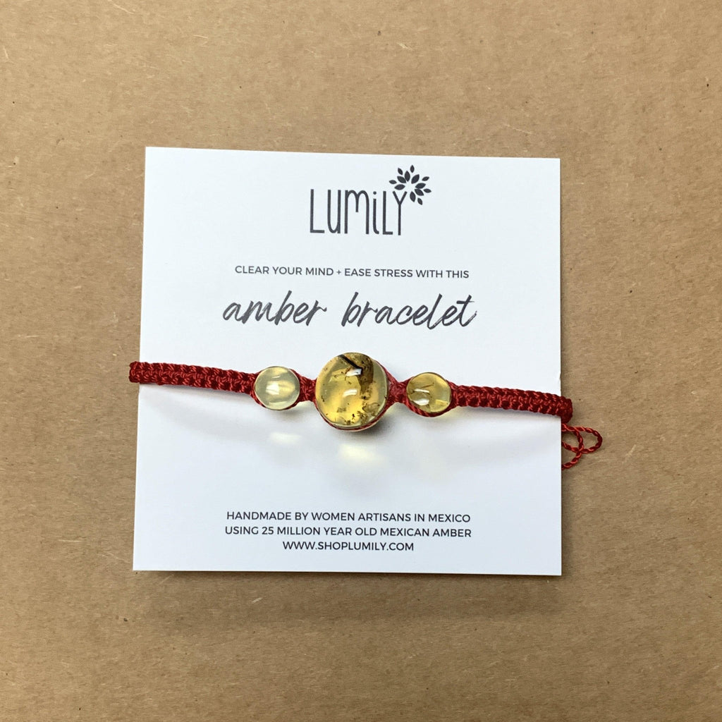 Erika Triple Amber Macrame Pull String Bracelet - Mexico Bracelets La Vie Bien Erika Triple Amber Macrame Pull String Bracelet - Mexico